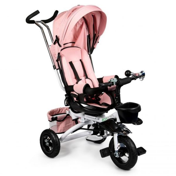 Tricicleta pentru copii roz - scaun mobil 360° | Delux