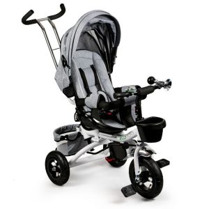 Tricicleta pentru copii gri - scaun mobil 360° | Delux