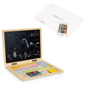 Laptop educațional din lemn cu tablă | alb