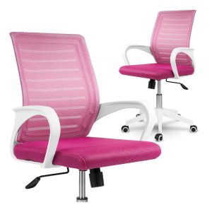 Scaun de birou din plasă | roz și alb