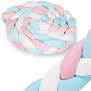 Mantinelă de pătuț - împletitură | albastru-alb-roz