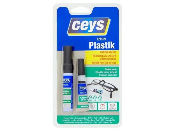 Lipici instant Ceys SPECIAL PLASTIK - 3 g + 4 ml - potrivit pentru lipirea polipropilenei, polietilenei, teflonului si a altor materiale plastice.