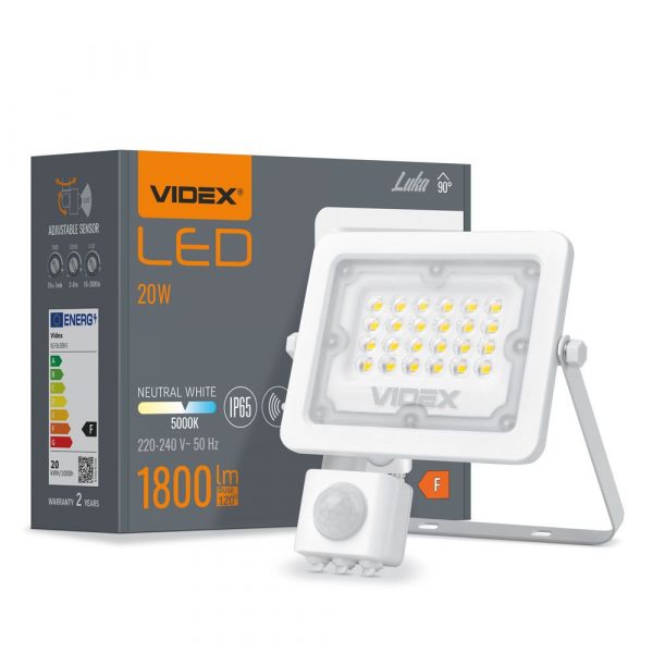 Reflector LED cu senzor de mișcare 1800lm 20W PIR | VIDEX - are un grad de protectie IP65 si protectie IK07 impotriva impactului mecanic si este perfect rezistent la umezeala.