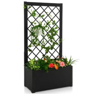 Pat de flori cu grilă metalică 60x120 cm | negru este ideal pentru plante agățate sau pentru plante cățărătoare, cum ar fi vița de vie și decorațiuni.