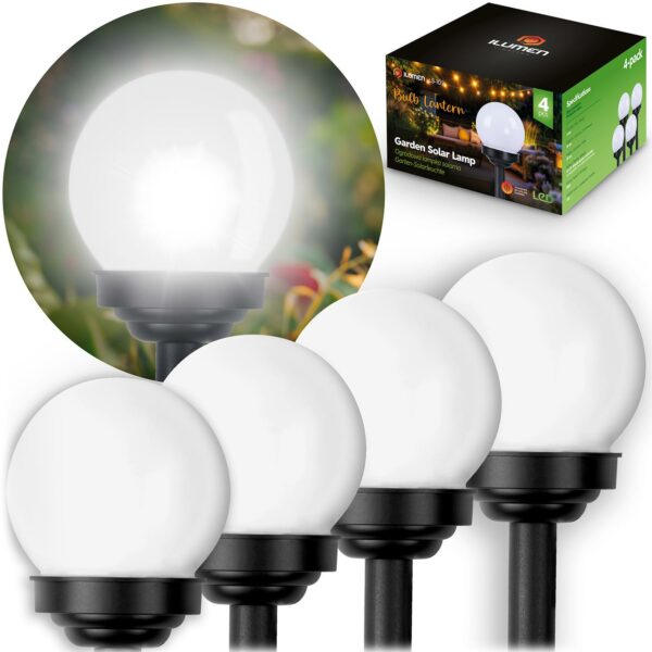 Lampa solara LS-102 - sfera alba, 4 buc. | Ilumen este solutia ideala pentru iluminarea eleganta si economica a gradinii dumneavoastra folosind energia de la soare.