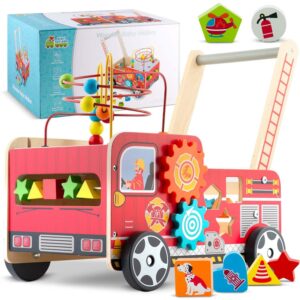 Premergător din lemn - camion de pompieri RK-873 | Ricokids sustine primii pasi ai bebelusului si ofera un design distractiv cu elemente interactive.