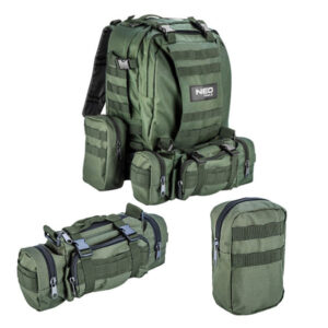 Rucsac de supraviețuire pentru drumeții 4in1, 40L, verde | NEO TOOLS este ideal pentru expediții de mai multe zile, oferind confort și spațiu.