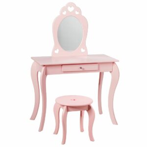Masuta de toaleta pentru copii cu taburet Layla 2in1 | rozul este un cadou ideal pentru fetița ta, va fi un plus magic pentru camera copiilor.