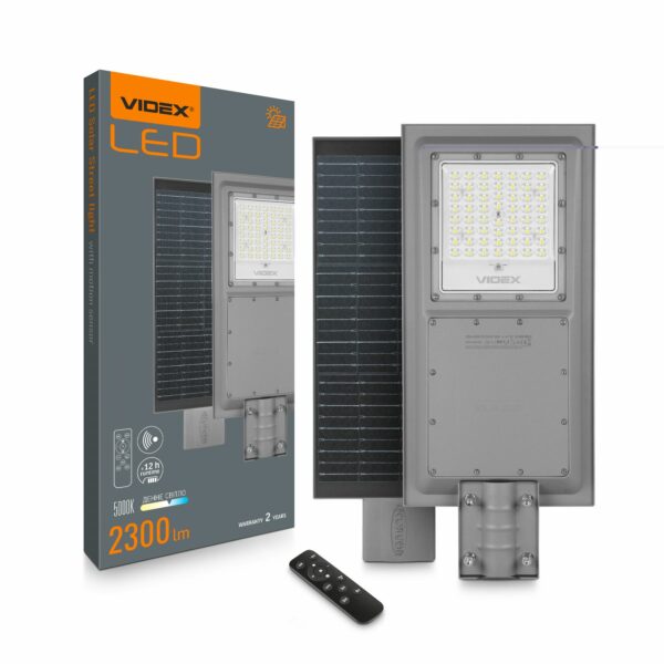 Lumină stradală solară LED, 2300 lm | VIDEX combină energia solară ecologică cu performanța ridicată pentru iluminarea eficientă în exterior.