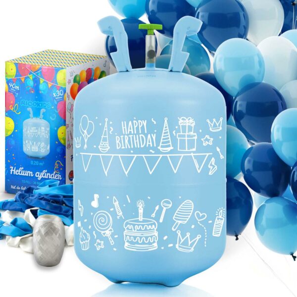 Sticla cu heliu, 0,20m3 + baloane, albastru | Ricokids este ideal pentru sărbători și ocazii speciale, pentru umplerea ușoară și distractivă a baloanelor.