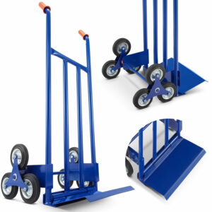 Cărucior de transport, scară, 200 kg, albastru | HIGHER este un dispozitiv robust și fiabil pentru transportul încărcăturilor grele pe scări și pe suprafețe plane.