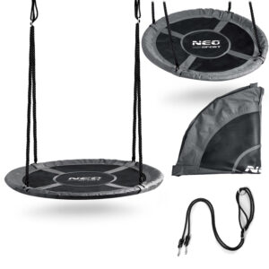 Balansoar de grădină cu cuib de barză, 110 cm, gri | Neo-Sport oferă un loc confortabil și sigur pentru distracție atât pentru copii, cât și pentru adulți.