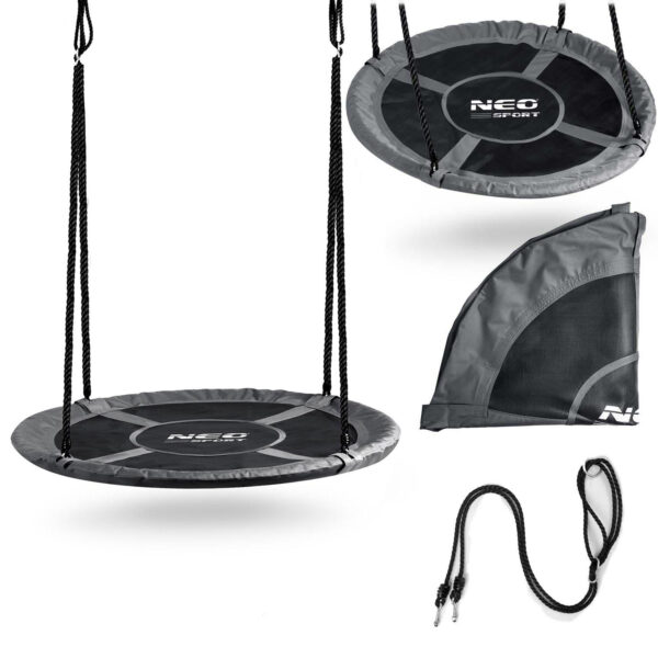 Balansoar de grădină cu cuib de barză, 110 cm, gri | Neo-Sport oferă un loc confortabil și sigur pentru distracție atât pentru copii, cât și pentru adulți.