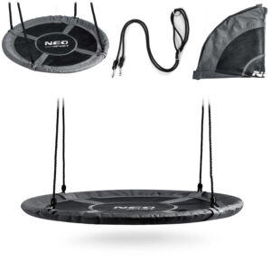 Balansoar de grădină cu cuib de barză, 120 cm, gri | Neo-Sport oferă un loc confortabil și sigur pentru distracție atât pentru copii, cât și pentru adulți.