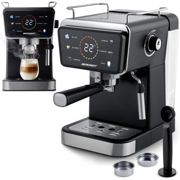 Cafetieră cu pârghie BD-771, 20 bar, neagră | Elegantul aparat de cafea Berdsen vă va prepara un espresso delicios cu cremă bogată chiar la dumneavoastră acasă.
