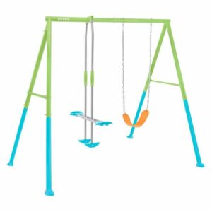 Balansoar de grădină 2 în 1, albastru-verde | INTEX este ideal pentru familiile care doresc să creeze un loc de joacă sigur și distractiv chiar în grădina lor.