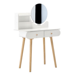 Masă de toaletă cu oglindă, 80x40x120cm | Albul oferă spațiu practic pentru machiaj și organizarea cosmeticelor, ideal pentru orice dormitor modern.