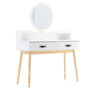 Masă de toaletă cu oglindă, 100x40x139cm | Albul oferă o soluție elegantă pentru organizarea machiajelor și cosmeticelor în orice dormitor.