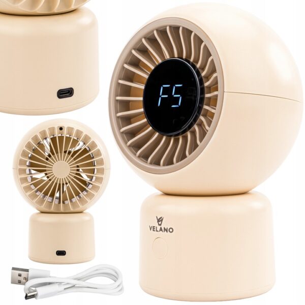 Ventilator de masă, bej | Velano este un dispozitiv compact și wireless, cu funcționare silențioasă, ideal pentru utilizare la birou, acasă sau în timp ce lucrați la calculator.