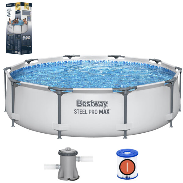 Piscină cadru cu filtrare, 305x76cm | Bestway este o soluție ideală pentru grădină, asigurând spațiu și confort în utilizare.