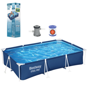 Piscină cadru cu filtrare și scară, 300x201x66cm | Bestway oferă o soluție spațioasă și durabilă pentru răcorirea verii a întregii familii în confortul grădinii.