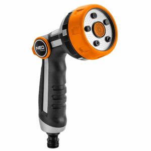 Pistol de pulverizare multifuncțional, 5 funcții | NEO TOOLS oferă diverse moduri de pulverizare și control al debitului de apă, ideale pentru udarea eficientă a grădinii.