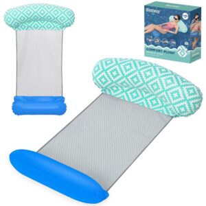 Saltea gonflabilă Comfort Plush, albastră | Bestway oferă relaxare confortabilă pe apă datorită suprafeței sale moi și scaunului din plasă.