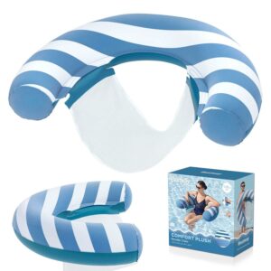 Scaun gonflabil Comfort Plush, alb-albastru | Bestway oferă o șezut confortabil și răcoritor pe apă datorită finisajului moale de catifea și șezutului din plasă.