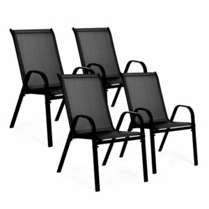Scaune de grădină, 4 buc., negre | MultiGarden este ideal pentru o terasă, balcon sau grădină și oferă locuri confortabile, cu o construcție metalică durabilă.