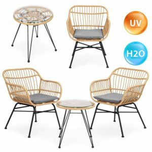 Set de grădină, masă + 2 scaune | MultiGarden, cu perne confortabile și o masă din sticlă securizată, creează o soluție elegantă și practică pentru orice terasă.