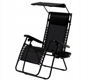 Șezlong pliabil de grădină cu baldachin, negru | Garden Line este soluția ideală pentru o relaxare confortabilă și practică în grădină sau lângă piscină.