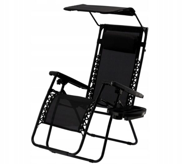 Șezlong pliabil de grădină cu baldachin, negru | Garden Line este soluția ideală pentru o relaxare confortabilă și practică în grădină sau lângă piscină.