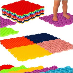 Covorașul Senzorial Montessori, 8 buc | Colorat stimulează percepția senzorială, abilitățile motorii și susține circulația sângelui folosind module colorate cu texturi diferite.