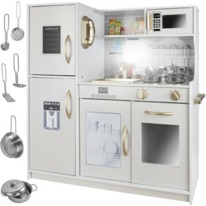 Bucătărie pentru copii 22117, lemn, crem | Kruzzel dezvoltă imaginația și abilitățile copiilor datorită designului său realist, luminilor, sunetelor și accesoriilor bogate.