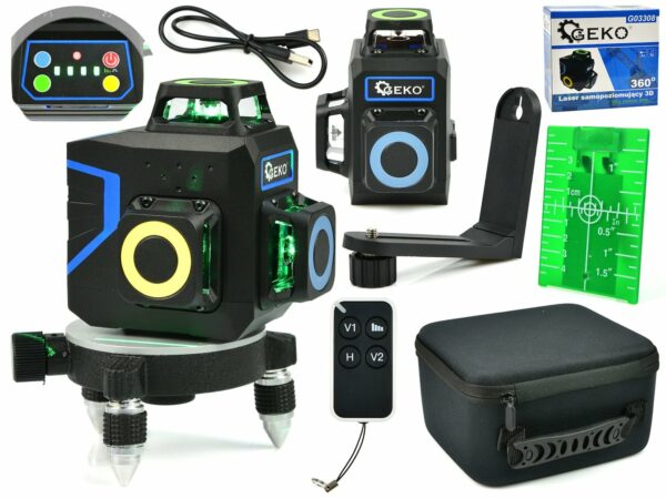 Laserul cu autonivelare, 3D, 360°, 30m | GEKO cu 12 fascicule verzi oferă măsurare transversală în trei planuri, ideal pentru uz profesional și casnic.