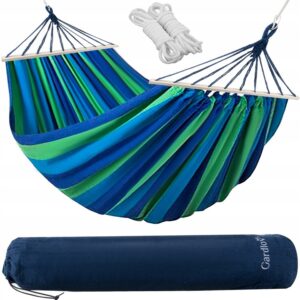Hamac dublu, 260x160cm, albastru-verde | Gardlov poate transporta cu ușurință două persoane, fiind perfect pentru relaxare în natură, în grădină sau pe terasă.