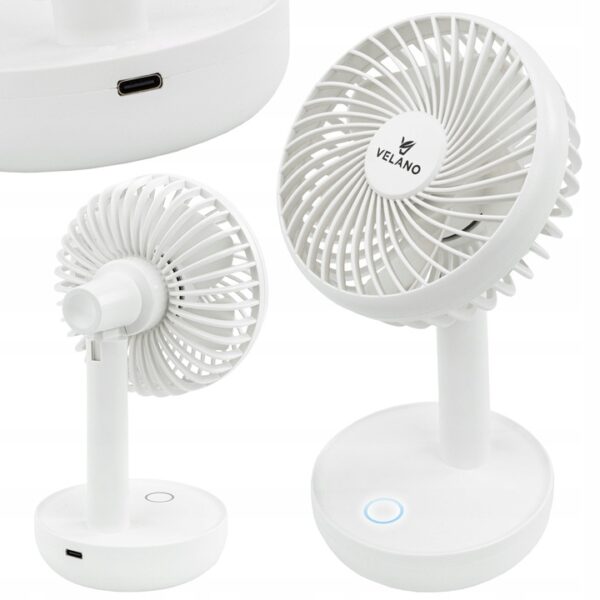 Ventilatorul de birou VELWEBS0012, alb | Velano este un ventilator wireless compact și silențios, ideal pentru utilizare la birou, acasă sau în deplasare.