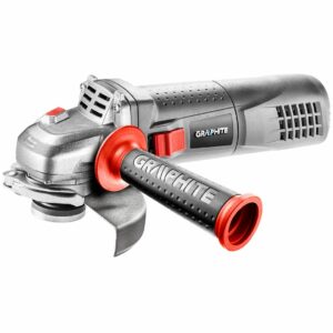 Polizorul unghiular 1100W, 125mm | GRAPHITE oferă o muncă confortabilă și sigură, cu funcții împotriva pornirii accidentale și blocării axului.