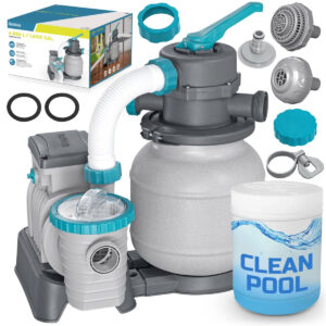 Filtrare cu nisip pentru piscină, 6056 l/h + tablete multifuncționale | Bestway purifică eficient apa din piscină și o menține igienic curată.