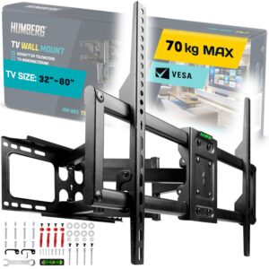 Suportul TV 32-80″, 70kg | Humberg susține televizorul ferm și sigur, permițând în același timp o înclinare și o rotire confortabile.