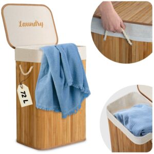 Coș de rufe din bambus cu capac, 72L, natural | Massido oferă o soluție elegantă pentru depozitarea rufelor murdare în casă.