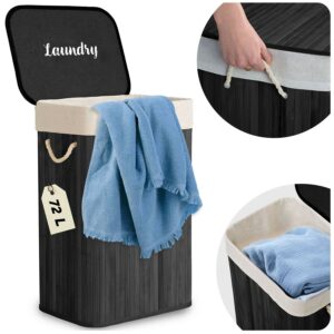 Coș de rufe din bambus cu capac, 72L, negru | Massido oferă o soluție elegantă pentru depozitarea rufelor murdare în casă.