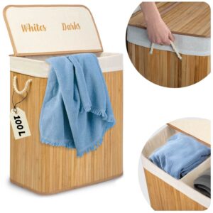 Coș de rufe din bambus cu capac, 100L, natural | Massido oferă o soluție elegantă pentru depozitarea rufelor murdare în casă.