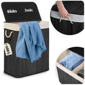 Coș de rufe din bambus cu capac, 100L, negru | Massido oferă o soluție elegantă pentru depozitarea rufelor murdare în casă.