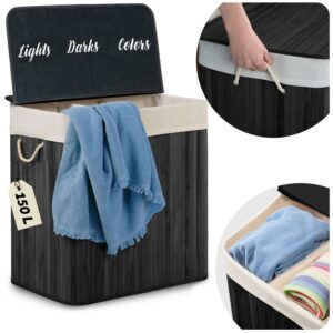 Coș de rufe din bambus cu capac, 150L, negru | Massido oferă o soluție elegantă pentru depozitarea rufelor murdare în casă.