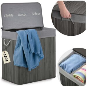 Coș de rufe din bambus cu capac, 150L, gri | Massido oferă o soluție elegantă pentru depozitarea rufelor murdare în casă.