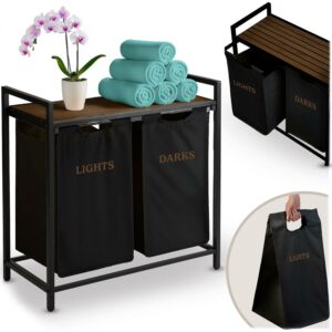 Coșul de rufe cu două compartimente și cadru, 80L, negru | Massido oferă o soluție practică pentru sortarea rufelor acasă, într-un design modern.