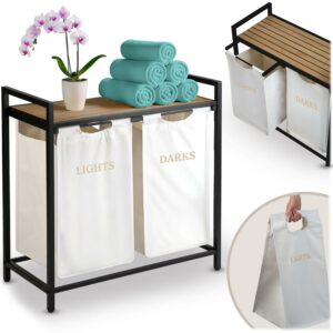 Coșul de rufe cu două compartimente și cadru, 80L, alb | Massido oferă o soluție practică pentru sortarea rufelor acasă, într-un design modern.