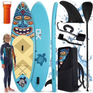 Placă de paddleboard SUP AquaSurf cu accesorii, albastră | Soke este o placă ușoară și stabilă, ideală pentru vâslit relaxat pe lacuri sau pe mare.