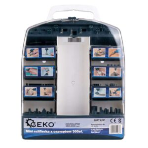 Cutie pentru mini polizor, 300 de piese | GEKO este o cutie practică de depozitare, concepută pentru depozitarea sigură și ordonată a unui mini polizor și a până la 300 de accesorii.